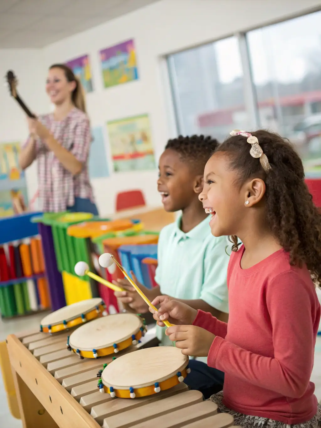 A picture of children participating in a music education program organized by BLACK HATS, demonstrating the organization's commitment to nurturing young talent.